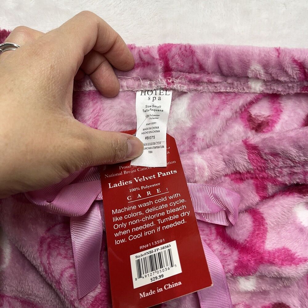HOTEL SPA Breast Cancer Awareness PINK Print Pajama Pants Cozy Women’s Small NEW - Picture 5 of 6